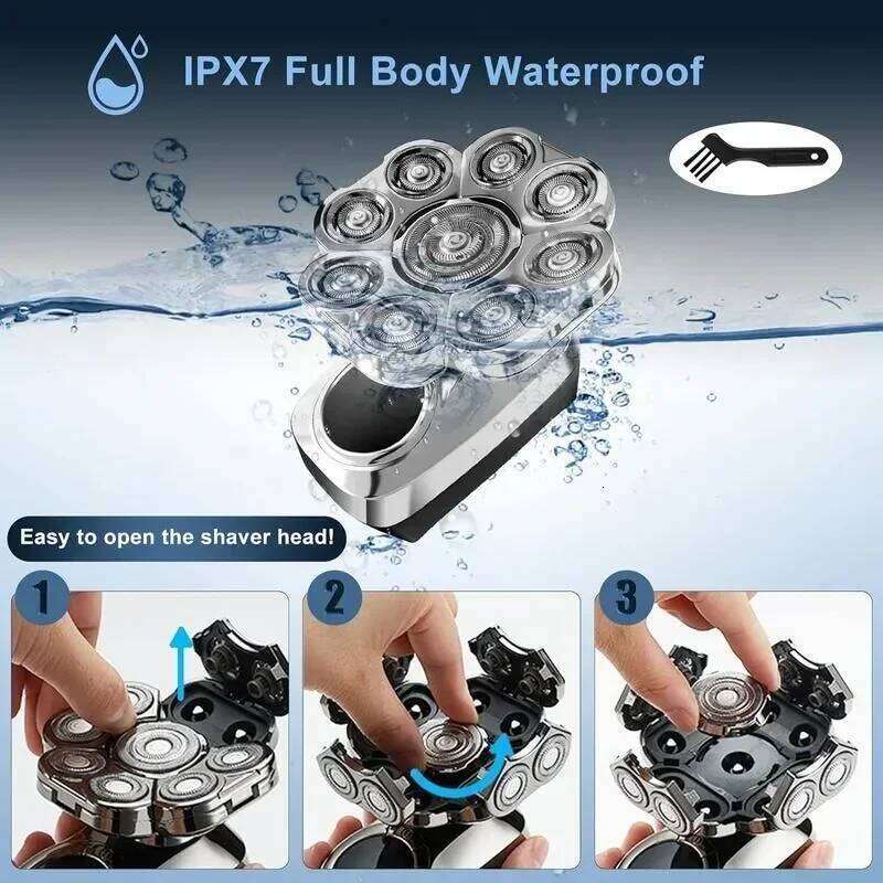 Detachable Razor.6 In 1.Smoother Shaving.Suitable For Bald Men.Wet And Dry 9D Rotary Shaver Grooming Set.Type-C Charger (A)