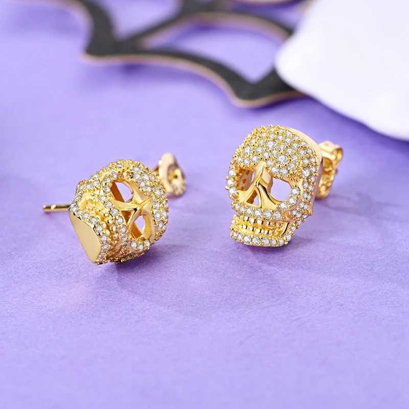 Original 925 Sterling Silver Halloween Skull Earrings Women Zircon Ear Studs Sparkling Earring Anniversary Jewelry GiftXJ250623