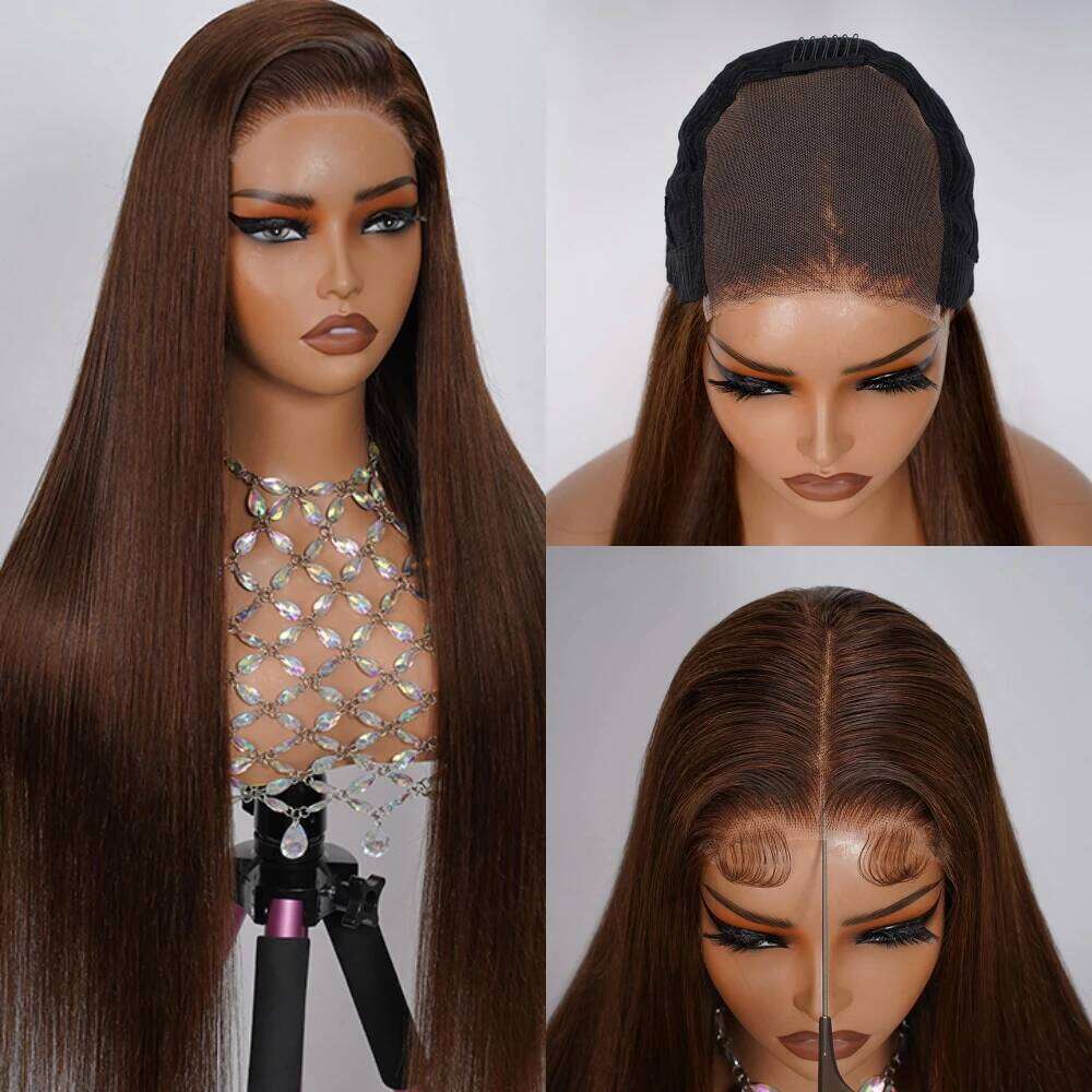 30Inch straight Chocolate Wigs Plucked Pre Cut 5x5 Wear And Go Glueless Brown Human Hair Wig