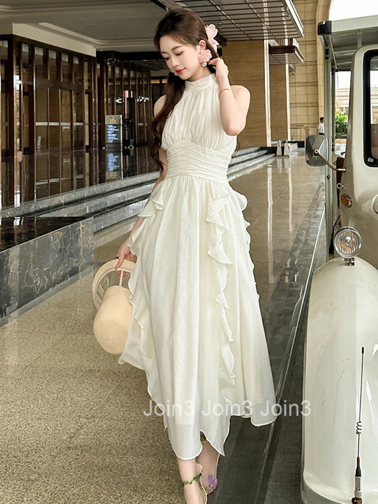 Summer Chiffon Sweet Ruffle Vacation Evening Dress Women Clothes Elegant Sexy Halter Corset A-Line Long Robe Party Prom Vestidos