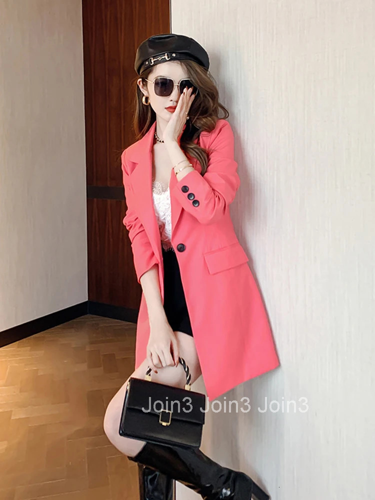 Fashion Women Professional Temperament Vintage Casual Single Button Pocket Street Clothes Slim Blazer Coat Split Suit Jacket