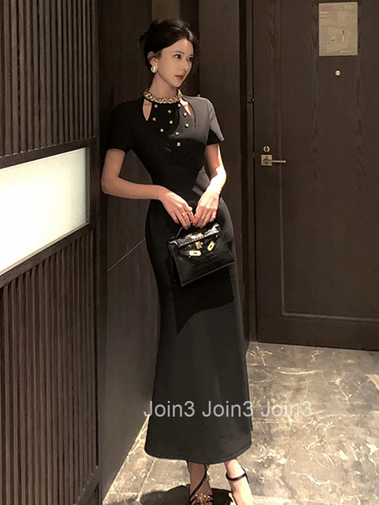 Women Clothes Black Sexy O-Neck Slim Maxi Long Dress Elegant Luxury Fashion Party Prom Vestidos Robe Fashion Formal Occasion New