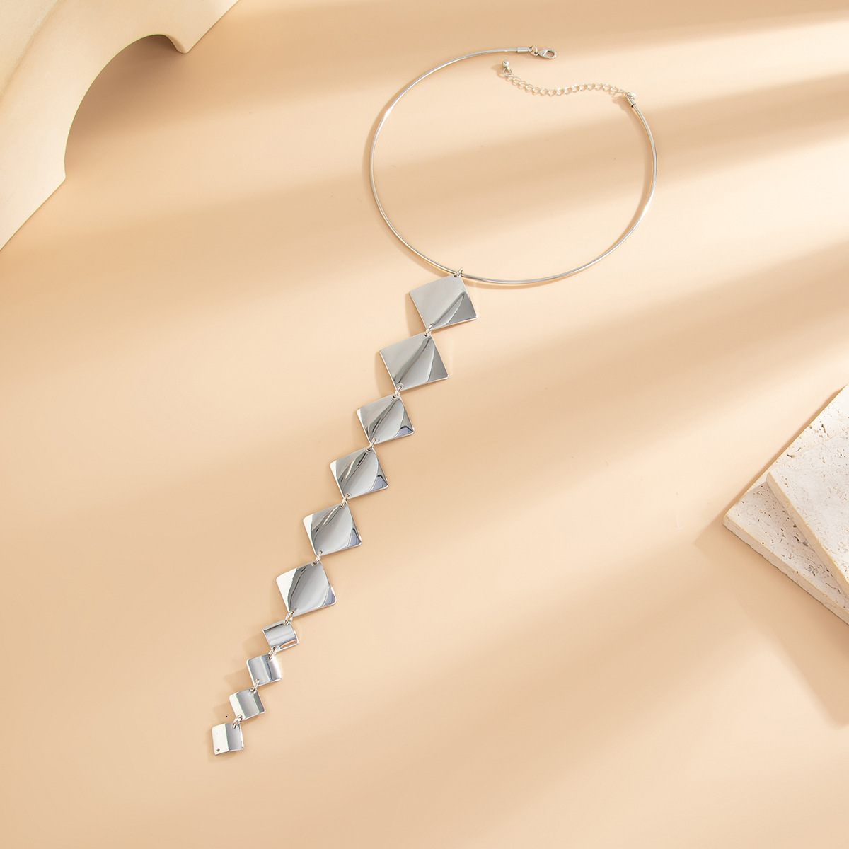 Ins Exaggerated Hammered Pattern Round Pendant Tassel Long Minimalist Choker Necklace for Women