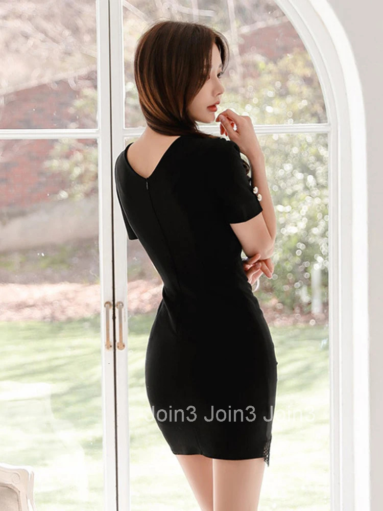 New Arrival Fashion Lace Mini Dress Women Elegant Summer Profession V-neck Short Sleeve Temperament Simple Black Blazer Dress