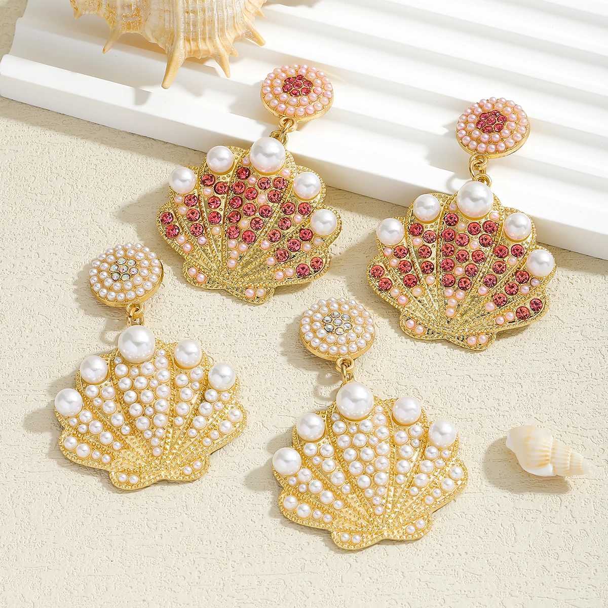 Vedas Bling Zircon Faux Pearl Shell Dangle Earrings For Women Exquisite Summer Beach Sea Animal Jewelry Banquet Accessory XJ250623