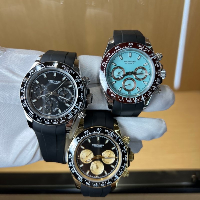 TIMETOKEN Fashion Brand Luxury Mechanical Men multifunctional Date Watches 100M Men Sport Chronograph Sapphire Glass CasualWatch