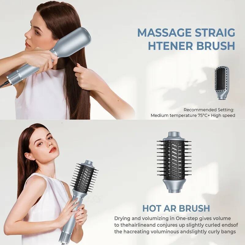 Hot Air Brush Set 5in1 Rotating Electric Straightener Curler Comb High Speed Hair Dryer Women Multifunctional Styling Tools