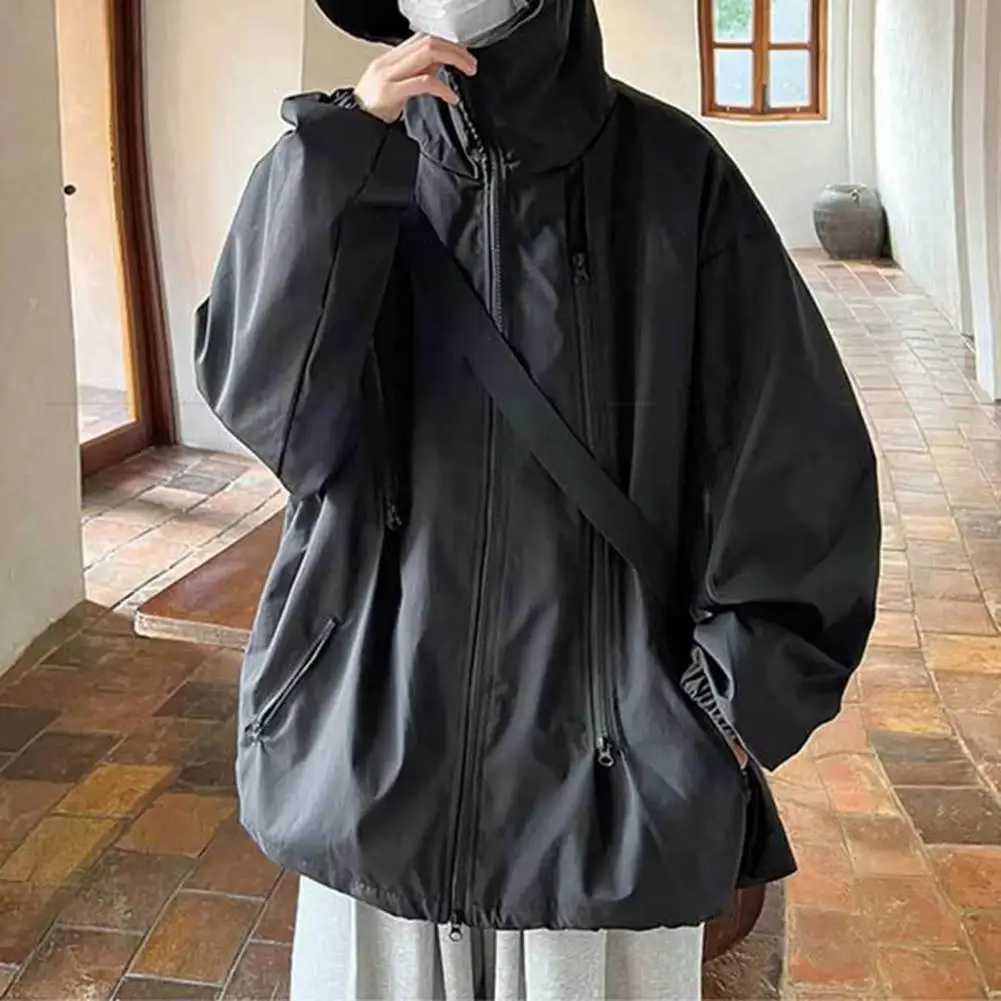 Windproof Hooded Trench Coat with Zipper Placket Windbreaker Mens Hooded Windbreaker Coat with Zipper Placket Stylish for Autumn W250623