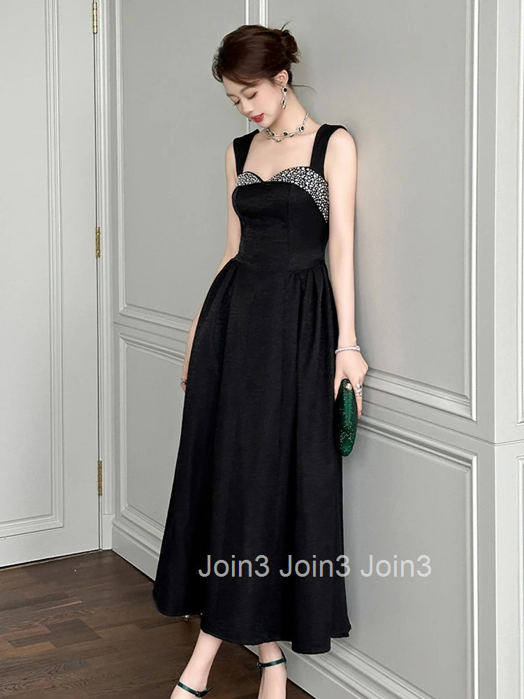 Summer Vintage Black Elegant Luxury Gown Evening Dress Women Clothes Sexy Chest Wrapped Slim Long A-Line Party Club Prom Vestido