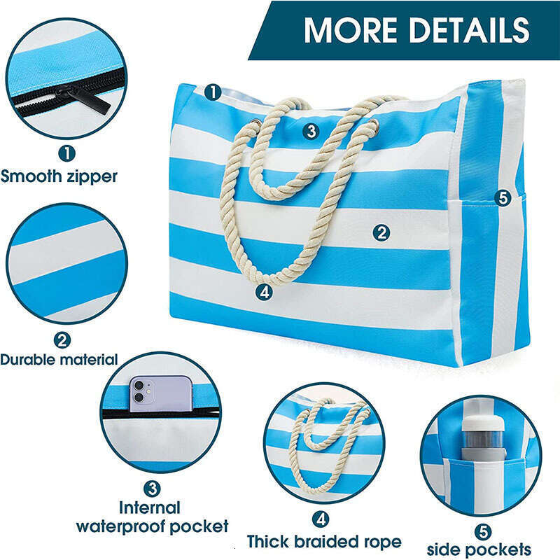 Beach Tote Large Capacity Bohemian Outdoor Striped Storage Bag Water Absorbent Quick Dry Trendy