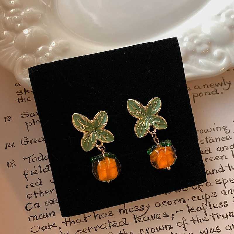 Creative Persimmon Orange Color Flower Stud Earrings For Women Painting Oil Glazed Glass Earrings Jewelry Accessories XJ250623