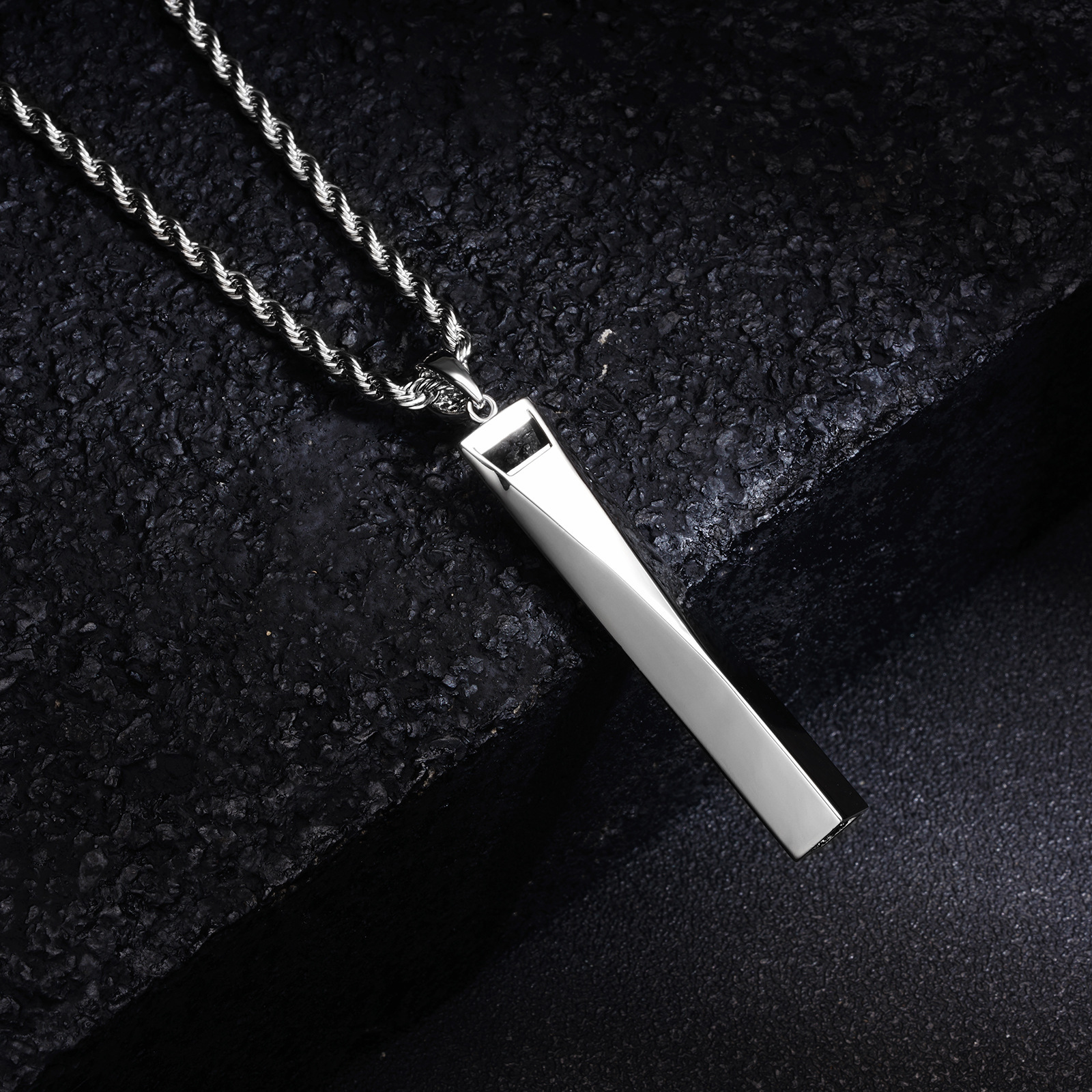 Luxury Hip Hop Men's Long Bar Wishing Cube Pendant Premium Light Luxury Personalized Statement Necklace