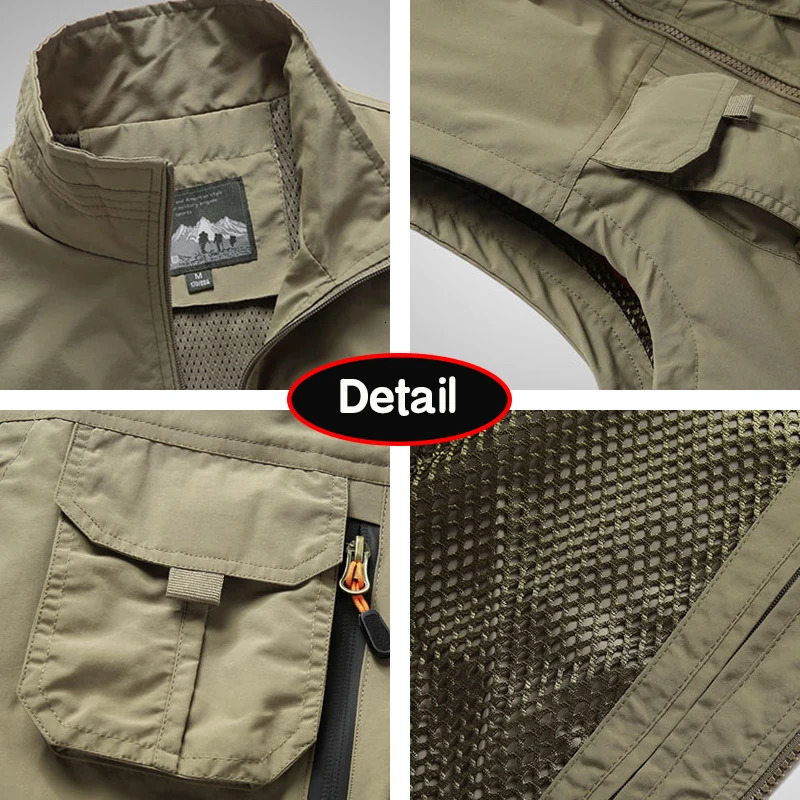 Men Spring Summer Many Pocket Casual Stand Collar Vest Men Sleeveless Solid Color Outdoors Fashion Style Vest Male Coat 6XL 250617