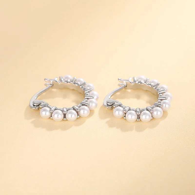 Huitan Graceful Simulate Pearl Hoop Earrings for Women Elegant Silver Color Accessories Delicate Daily Wearable Jewelry Gifts XJ250623