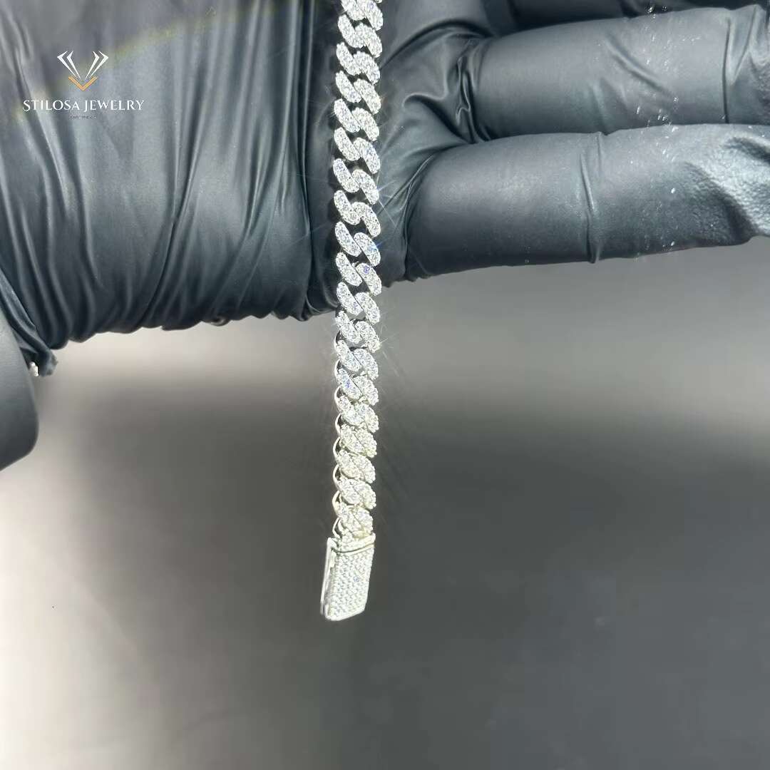 Fashion Jewelry Bracelet Cute Necklace 6mm 8mm Width Couple Vvs Moissanite Cuban Link Chain With Silver Bracelet