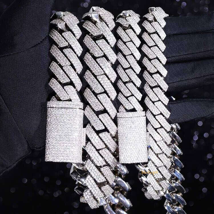 Heavy Hip Hop Necklace 20Mm 15Mm Iced Out Moissanite Dia Sier Cuban Link Chain For Men