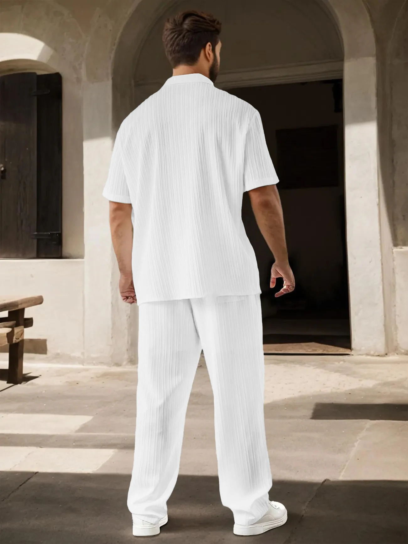 Mens Sportswear Set Solid Color Fashion Casual Short Sleeve Long Pants Two-Piece Suit Pure Color Leisure Sportswear 250617