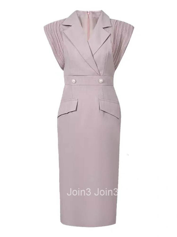 Summer Classic Work Style Formal Occasion Pencil Dress Women Clothes Blazer Elegant Lady Solid Sleeveless Slim Vestidos Fiesta