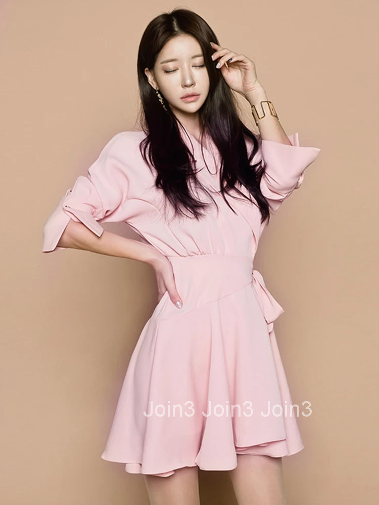 Korean Elegant Women Evening Dress Vintage Casual Notched Neck Lace-up Slim Mini Party Club Beach Prom Lady Femme Mujer Vestidos