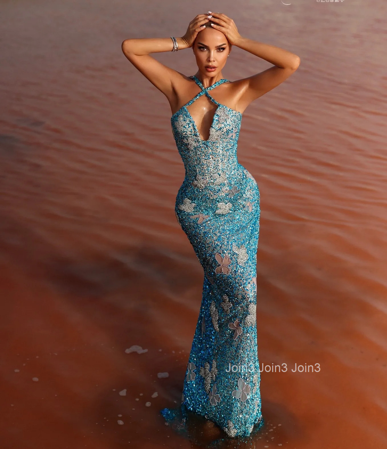 New Womens Sexy Mermaid Dress Sequin Halter Neck Spaghetti Strap Fishtail Party Evening Gown
