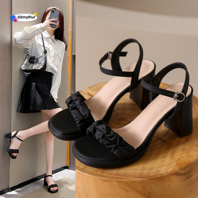 Versatile Sandals for Women 2025 Summer New Fairy Style Chunky Heel Open Toe Women's Shoes Fashionable One-Strap High Heels ddmythur