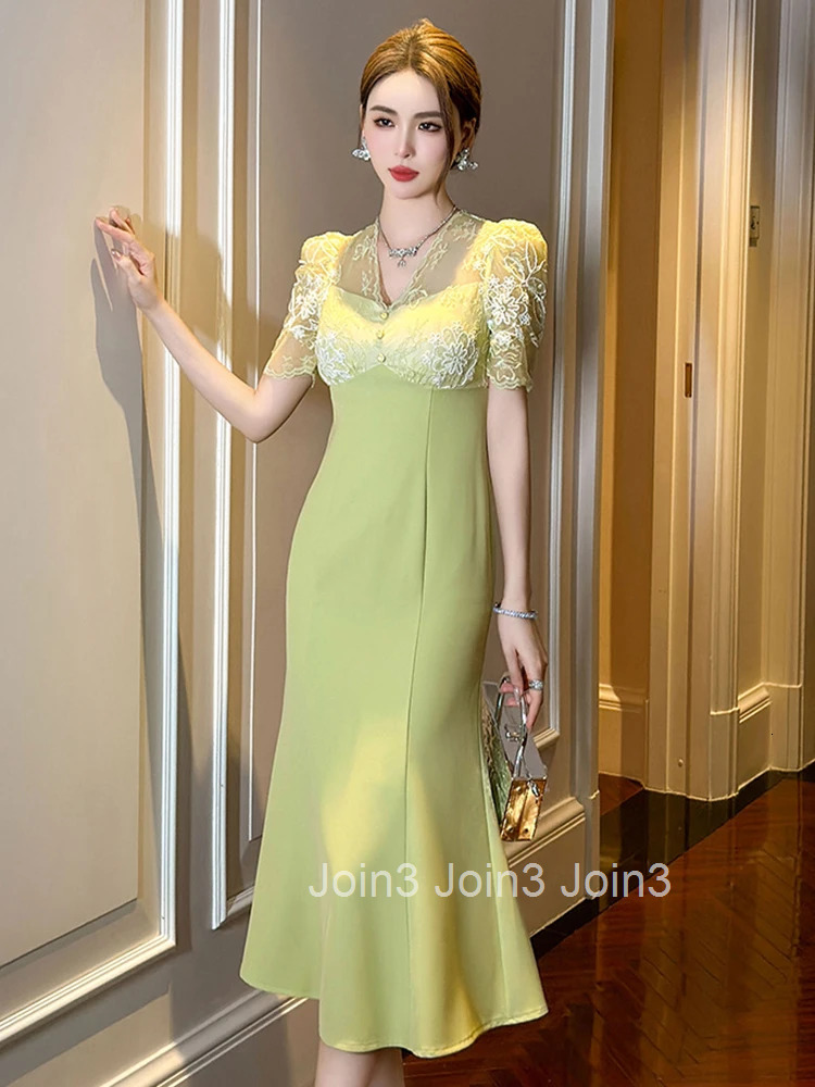 New Elegant Summer Fake 2 Piece Mermaid Long Dress Women Clothes Retro V-Neck Slim Midi Party Prom Robe Vestidos Fiesta Fashion