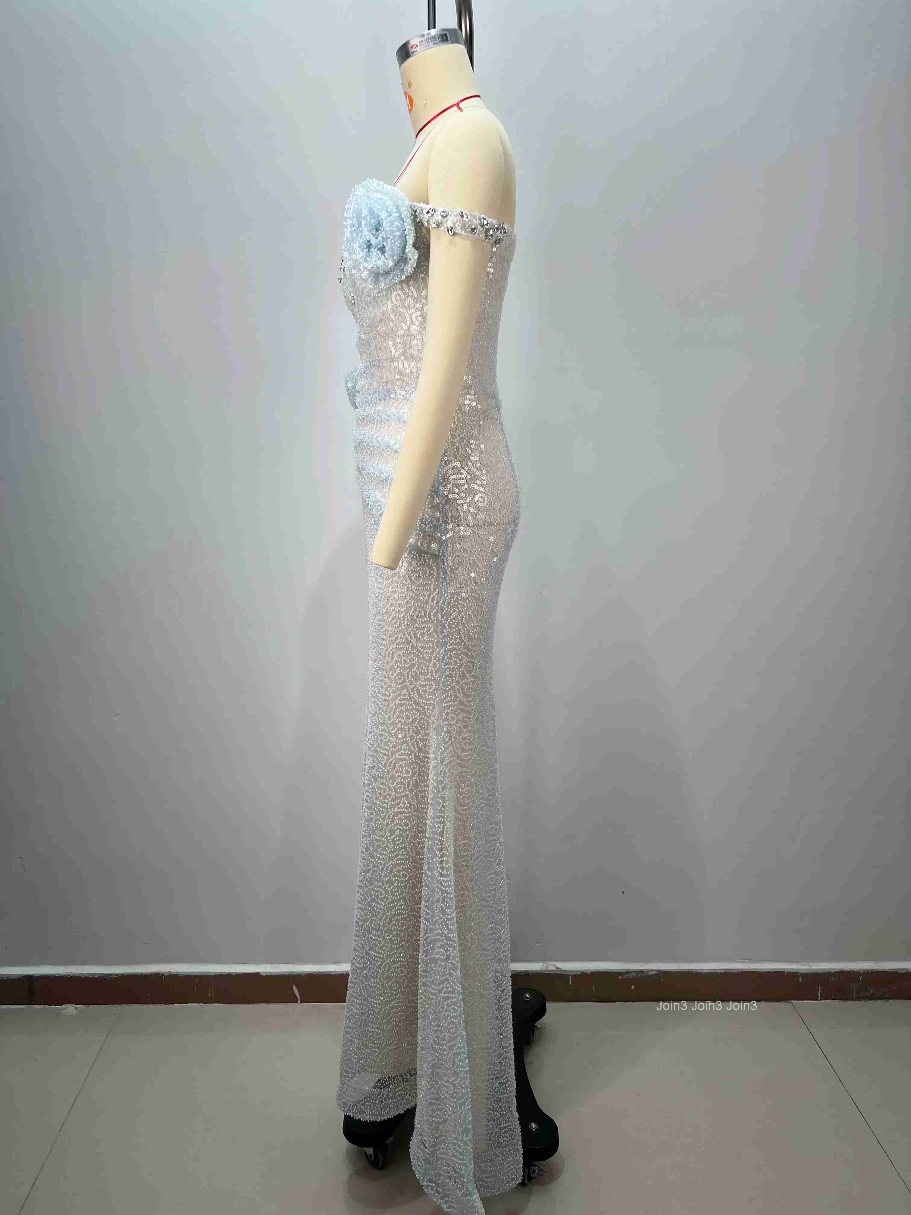 Womens Silver Sequin Bandage Dress Off-Shoulder Backless Mermaid Gown Ruched Waist Fishtail Evening Party Dress