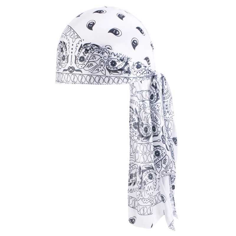New Amoeba Print Silky Durag Bandanas for Men Long Tail Pirate Cap Waves do doo du rag Turban Outdoor Cycling Breathable Hat M250623