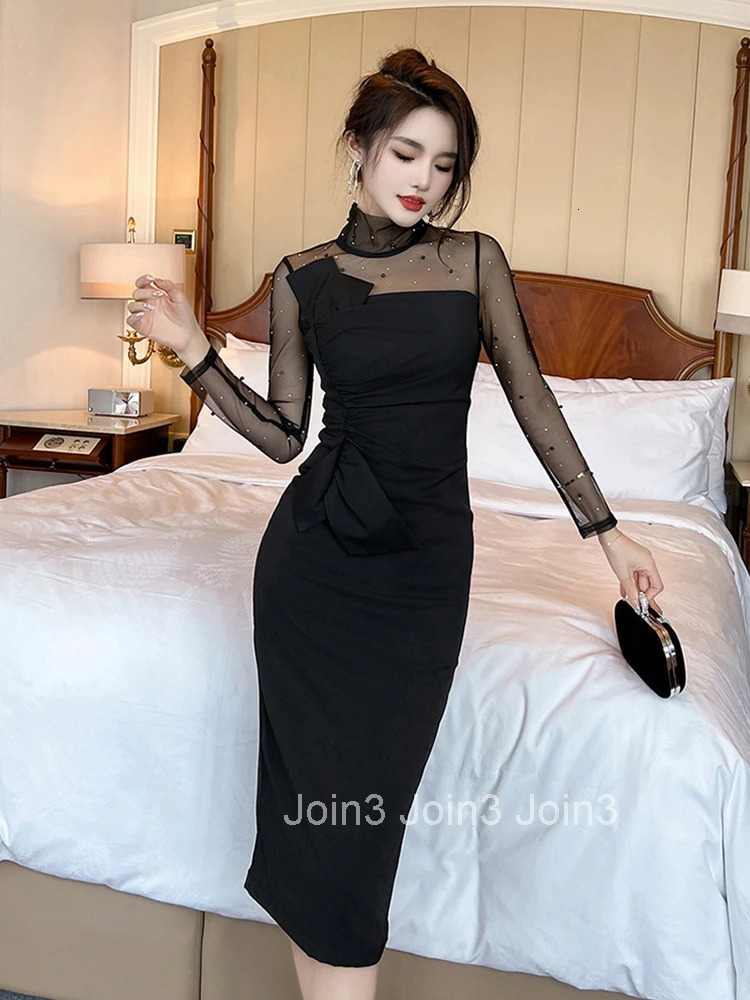 Fashion Spring Autumn Mesh Sheer Long Evening Dress Women Ladies Clothing Elegant Slim Midi Party Prom Robe Femme Mujer Vestidos