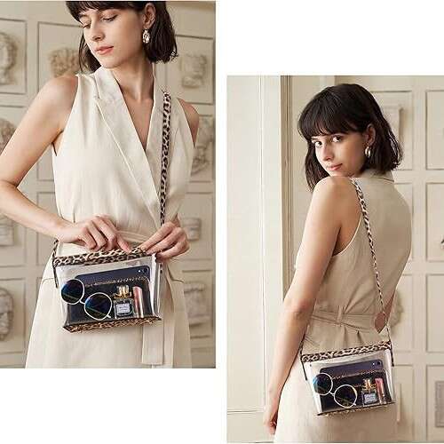 New Crossbody Bag with Zipper, Leather Decorated Sports Transparent Shoulder Bag, Simple Design