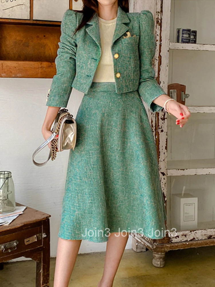 Fashion Work Style Formal 2 Pieces Outfits Women Clothes Elegant Commute Short Tops Coat Jacket Outwear And High Waist Skirt Set