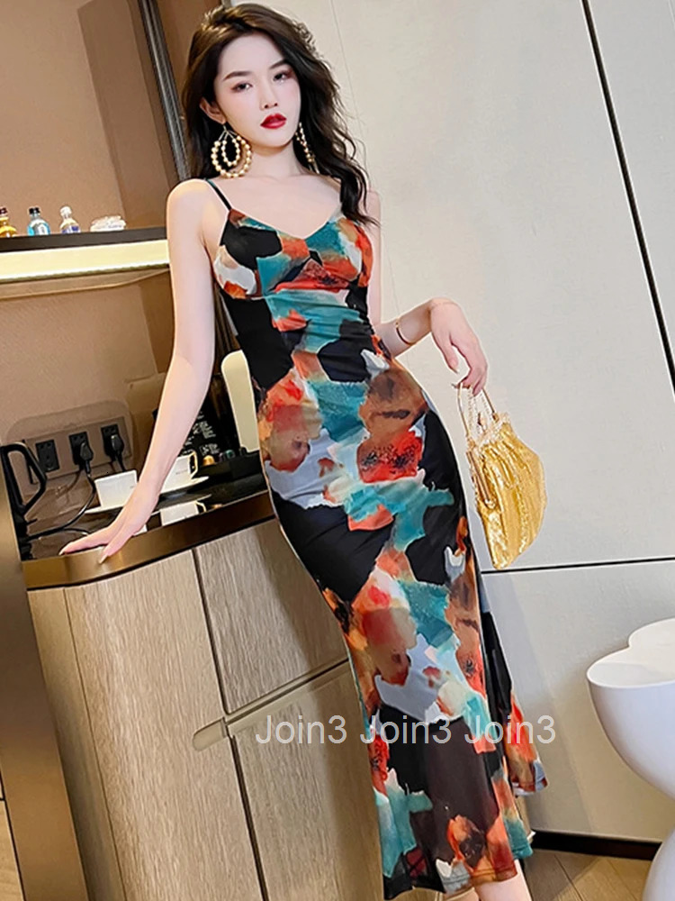 Korean Elegant Women Evening Dress Vintage Sexy V-Neck Skinny Slim Midi Party Club Beach Stretchy Lady Robe Femme Mujer Vestidos
