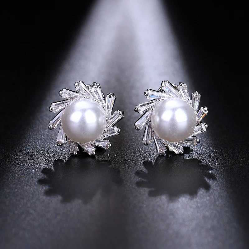 EMMAYA Luxury Annular Crystal White Zircon Stud Earrings Simple Pearl Earrings For Women Girls Gift Party XJ250623