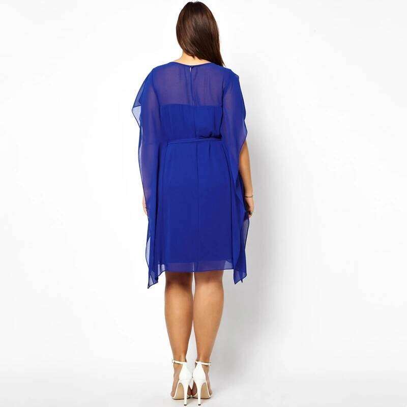 Plus Batwing Sleeve Elegant Summer Chiffon Women Sashes Blue Party Female Large Size Loose Formal Office Dress