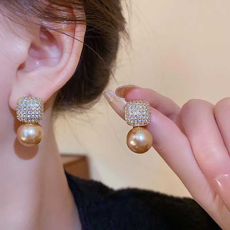 New Fashion Metal Pearl Crystal Drop Earrings for Women Luxury Gold Color Square Zircon Earrings Wedding Party Jewelry Gifts XJ250623