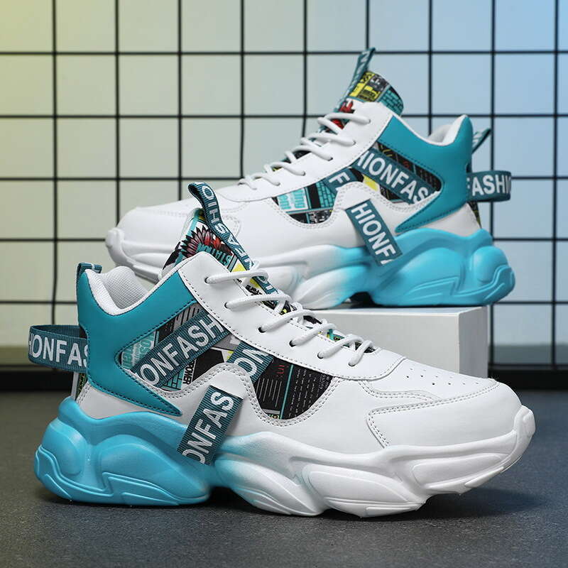 Spring New Breathable High-Top Men's new Trendy Versatile Height-Increasing Sneakers Casual Dad Shoes