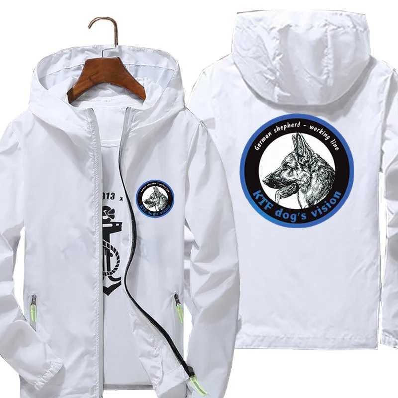 German Shepherd Dog Mens Bomber Jacket Thin Sunscreen Windbreaker Ultra Light Hood Cycling Coat T-shirt Pilot Oversized W250623