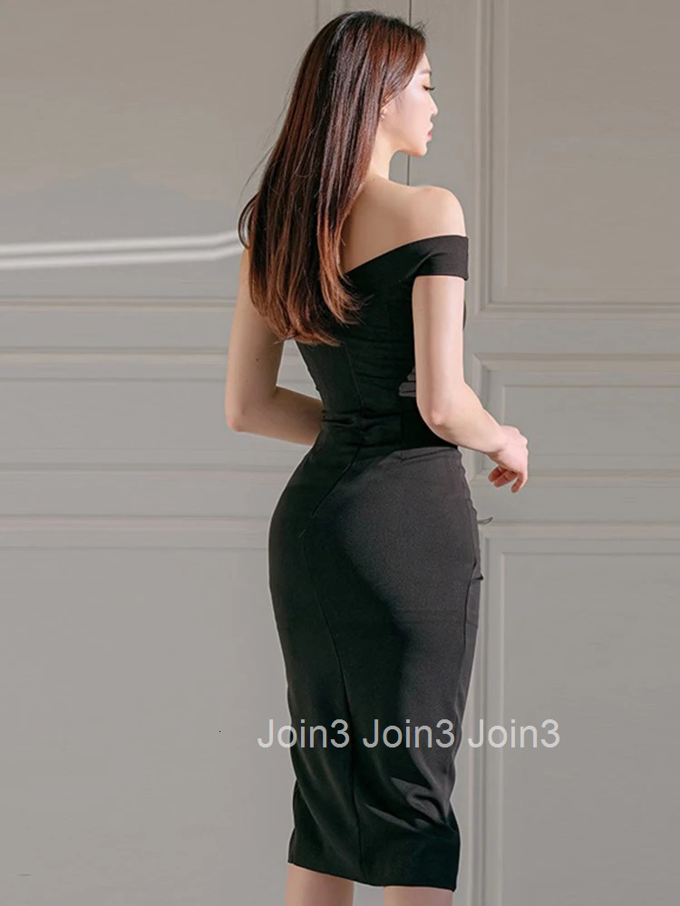 New Summer Fashion Women Evening Dress Chic Black Sexy Asymmetrical Neck Slim Midi Pencil Party Club Prom Birthday Mujer Vestido