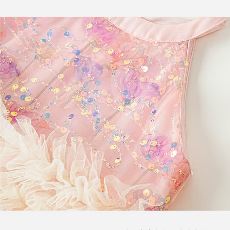 Girl's neck hanging dress casual dress fluffy dress rainbow gradient dress formal dress birthday party dress