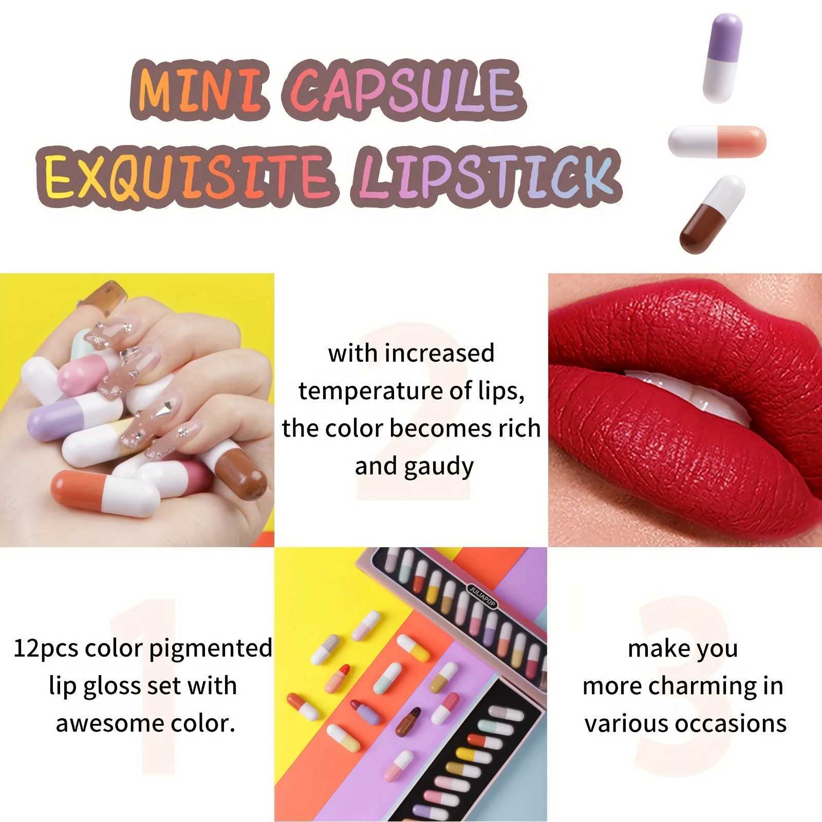 Mini Lipstick Set 12 Colors Capsules Matte Pill Shaped Lipstick Waterproof Long Lasting Mini Capsules Velvet Lipstick Set (12PCS) XJ250623