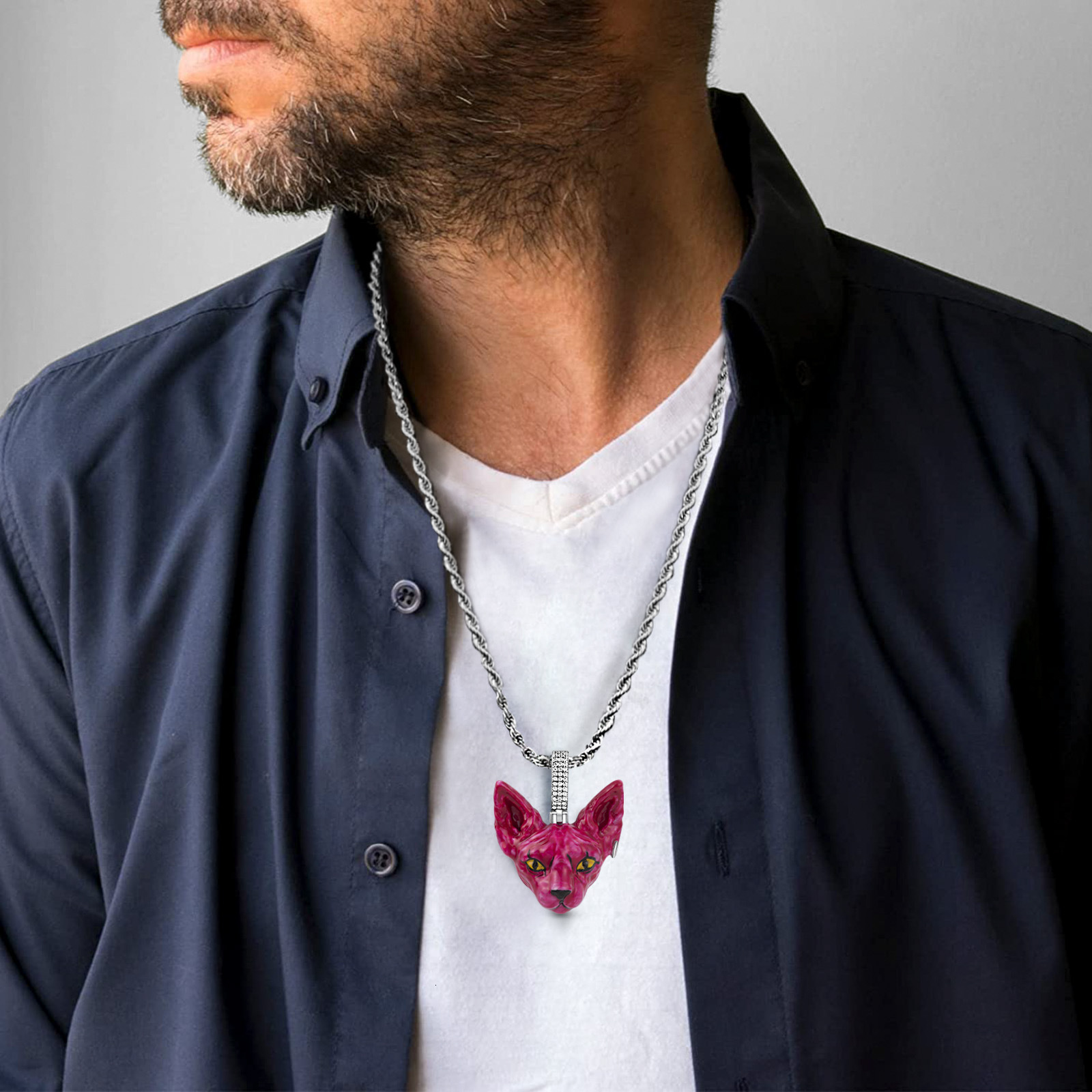 Luxury Hip Hop Dog Head Pendant Enamel Inlaid Niche Unisex Trendy Cool Light Luxury Premium Statement Necklace