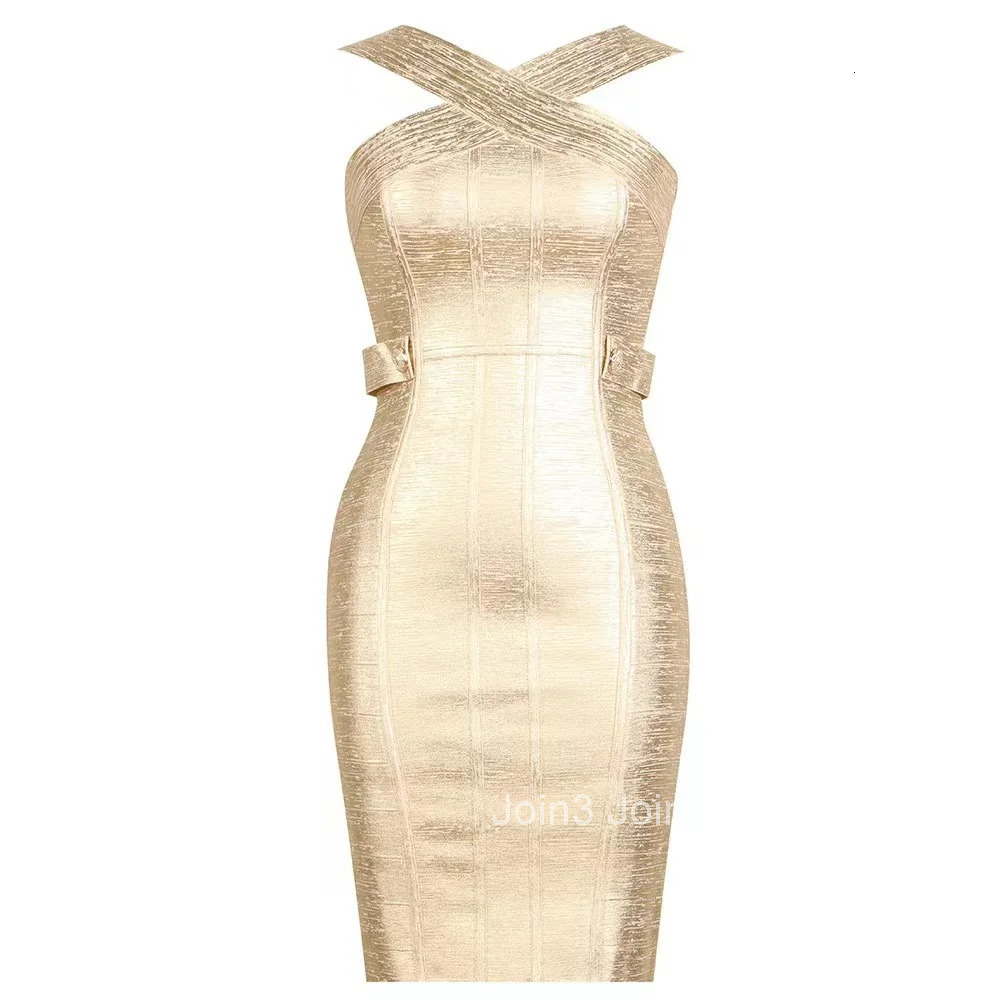 Pretty Womens Clothing Golden Bodycon Bandage Dress V-neck Sexy Birthday Party Celebrity Evening Runway Lady Dress 2025
