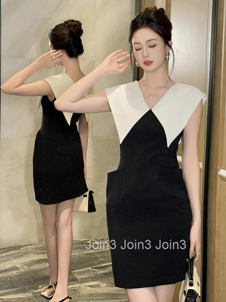 Women Clothes Sweet Lapel Sleeveless Slim Mini Short Pencil Dress Fashion Party Prom Vestidos Casual Formal Occasion Summer New