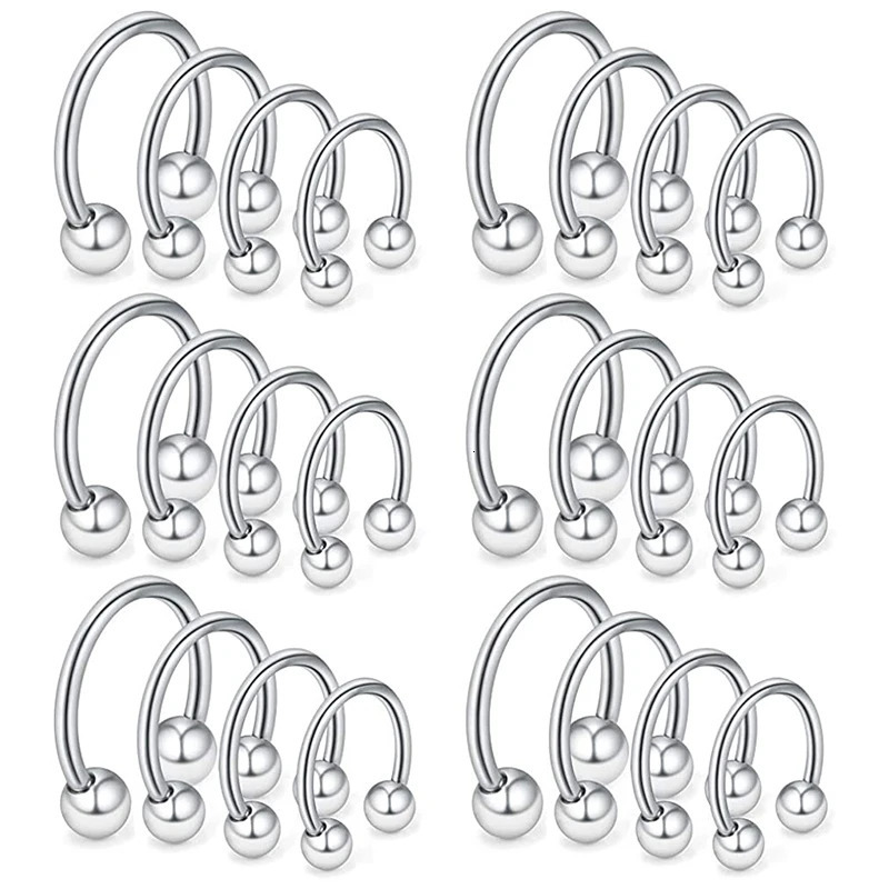 24Pcset Steel Eyebrow Lip Nose Hoop Nostril Ear Tongue Piercing Set Piercings Ring Body Jewelry For Women Men Stud 250613