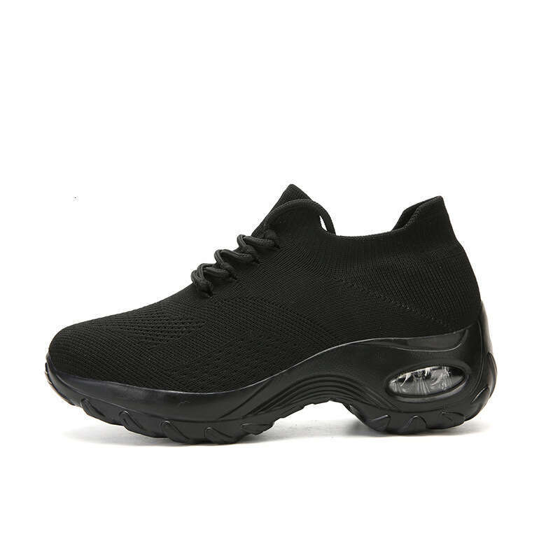 Air Cushion Women's Thick Sole Height Increasing Ladies Sports Casual Fashion Lightweight Flyknit Breathable Trendy Shoes