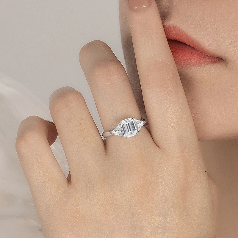 PERFANY 3CT Emerald Cut All Ring S925 Pure Silver Laboratory Cultivate Diamonds Wedding Jewelry Gifts 250617