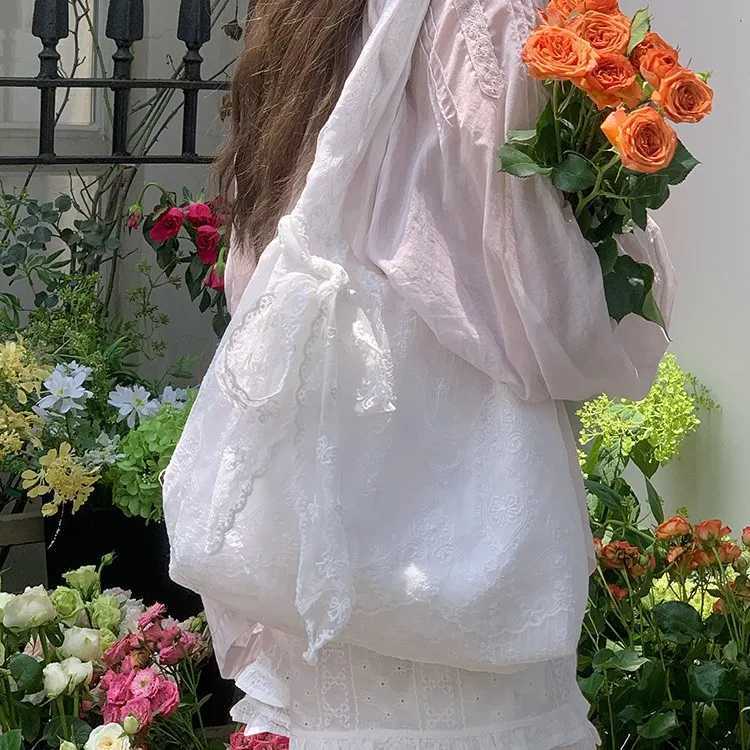 Lace Flowers Women Shoulder Bags Straw Crossbody Bags for Women Summer Ladies Trend Sweet Handbags Big Totes Armpit Bag M250623
