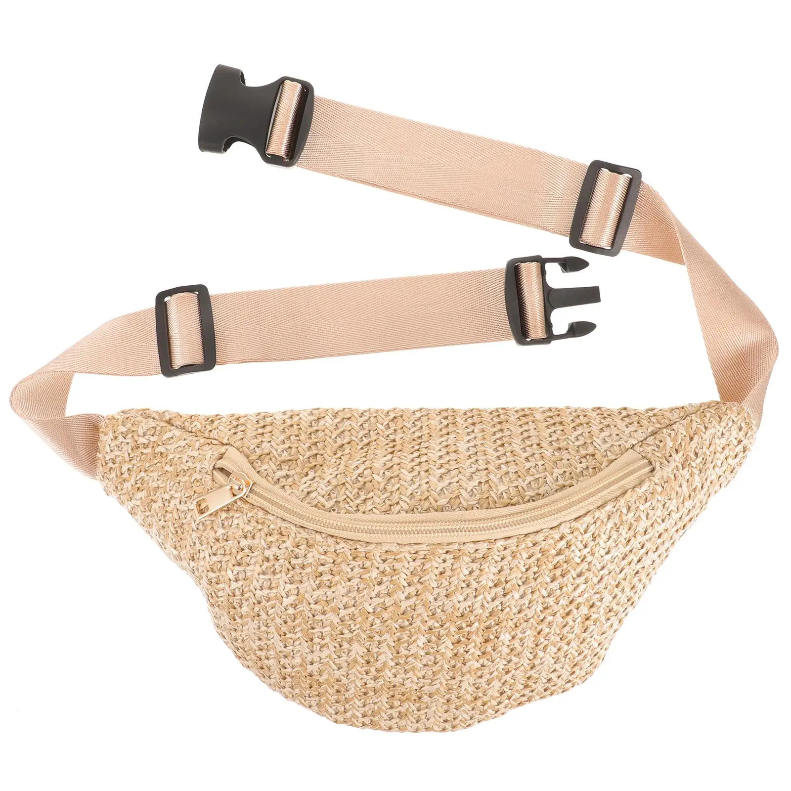 Straw Mini Summer Fanny Pack Chest Bag Beige Lightweight Women Hiking Travel Storage Belt 250612