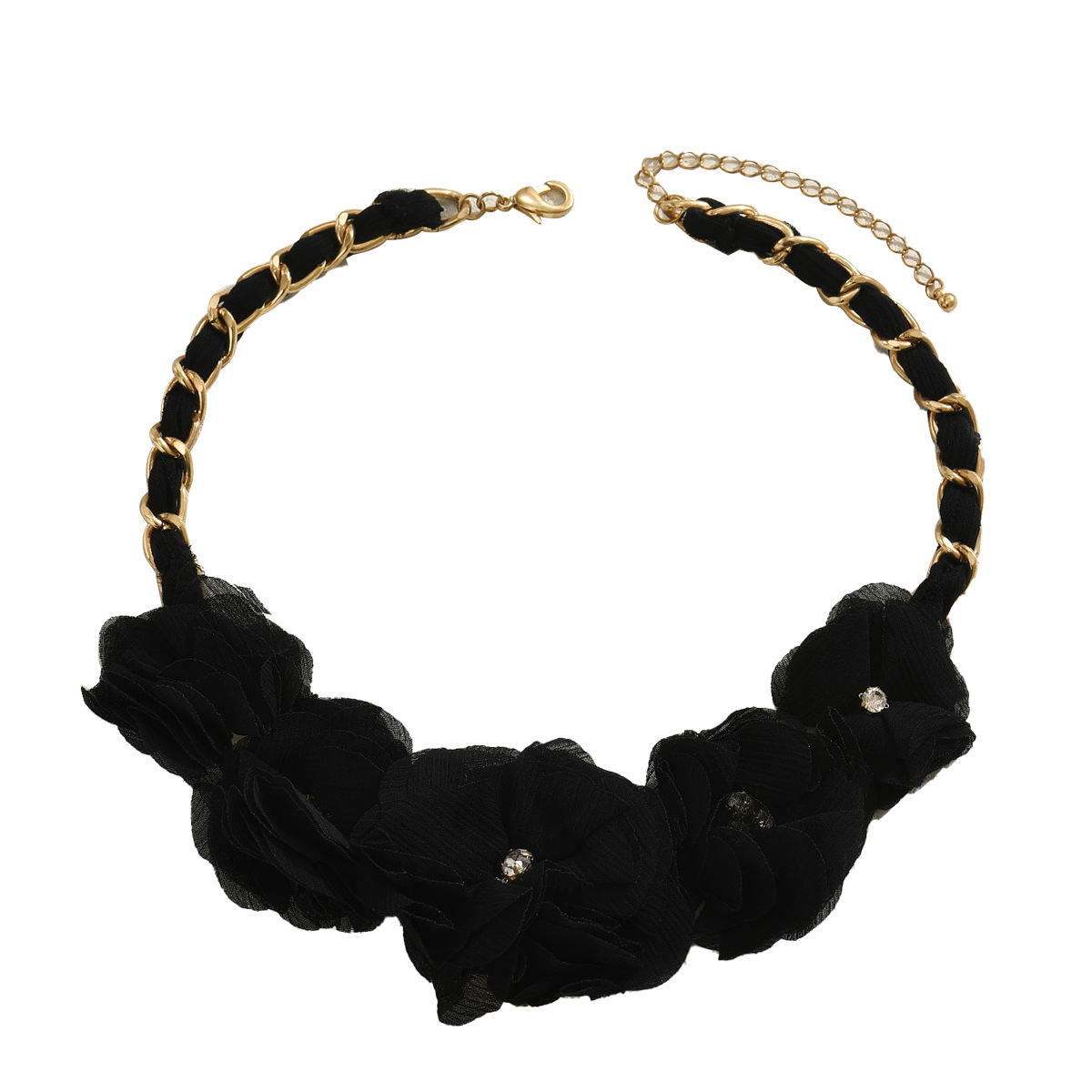 Minimalist Style -Studded Women's Necklace Fabric Design Multi-Layer Flower Clarbone Chain Fashion Jewelry