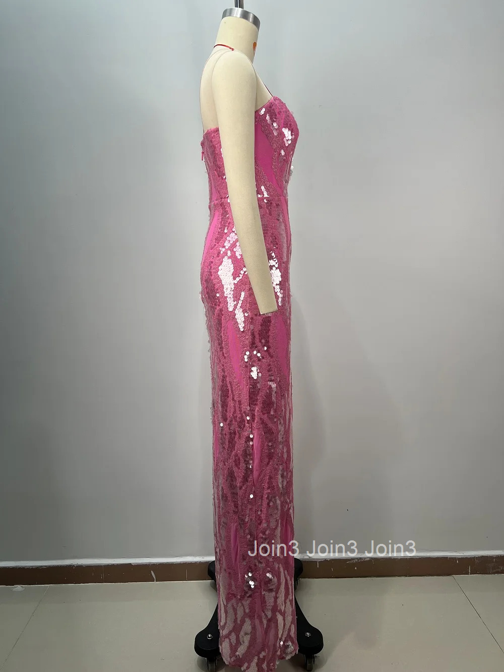 2025 Spring New Style Prom For Women Fashion Sequins Gauze Pink Strapless Dress Sexy High Slit Backless Long Skirt 72h Shipment